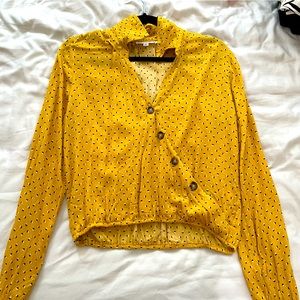 Selling a yellow, polka-dot(ish) blouse from social | gypsy. Great for formal